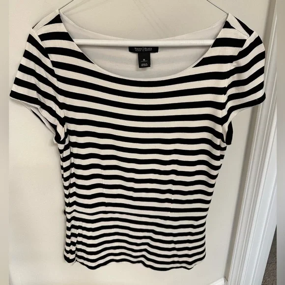 White House Black Market Black White Striped Peplum Top - Picture 1 of 3